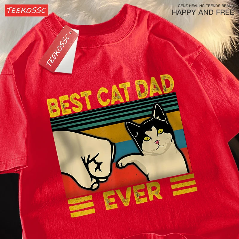 “Unisex Oversized Tee – ‘Best Cat Dad Ever’ Print”