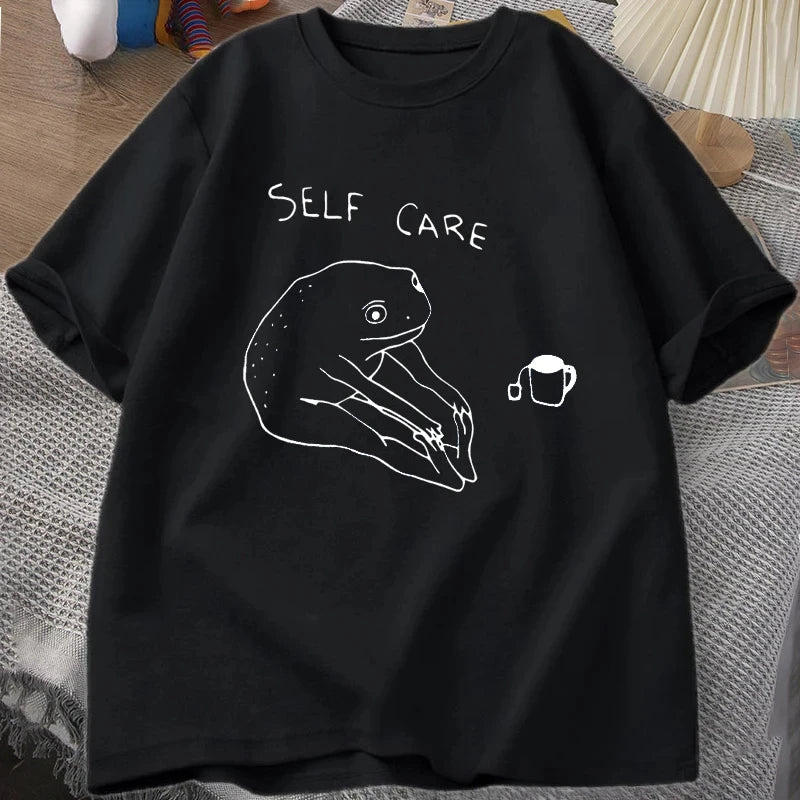 “Unisex Retro Frog Tee – Funny Self-Care Print”