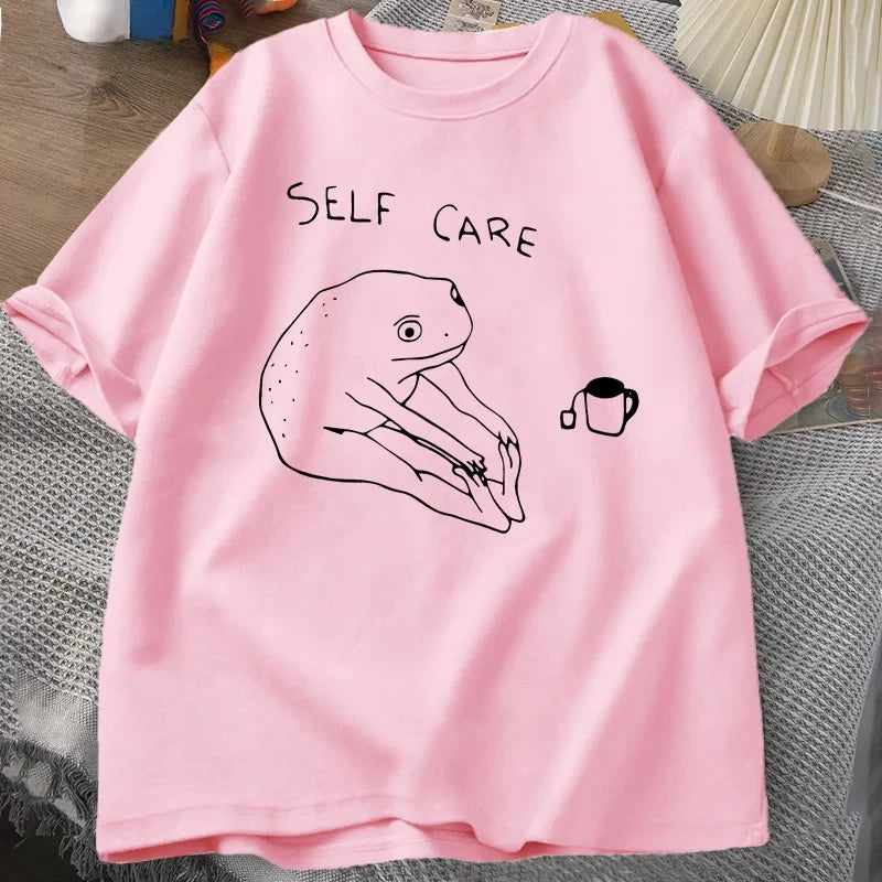“Unisex Retro Frog Tee – Funny Self-Care Print”