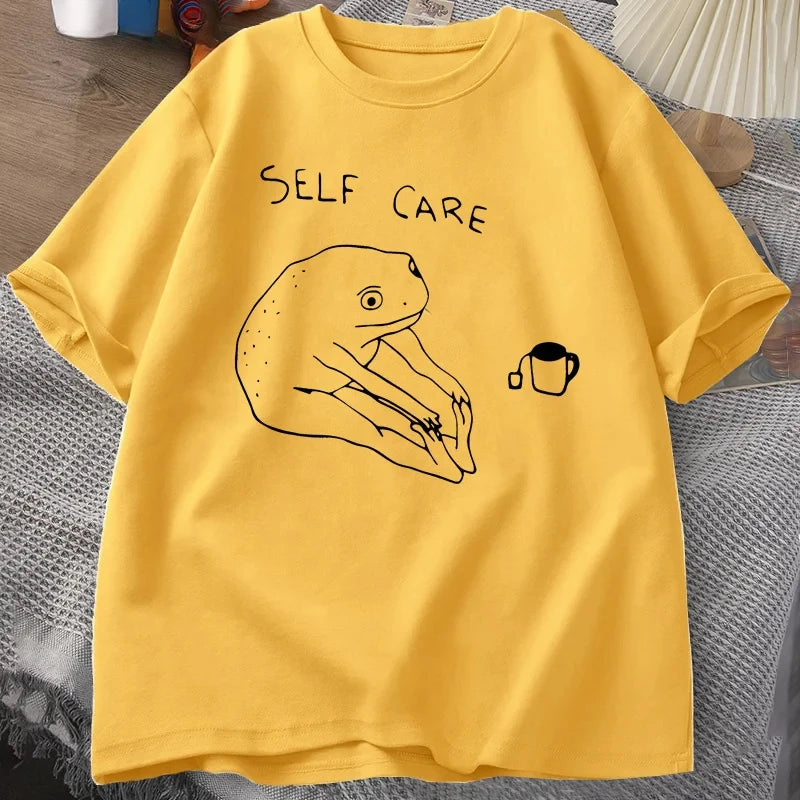 “Unisex Retro Frog Tee – Funny Self-Care Print”