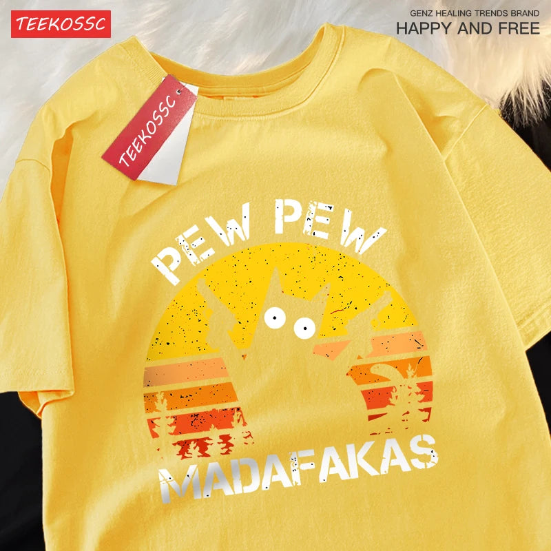 “Unisex Funny Cat Tee – ‘Pew Pew Madafakas’ Print”