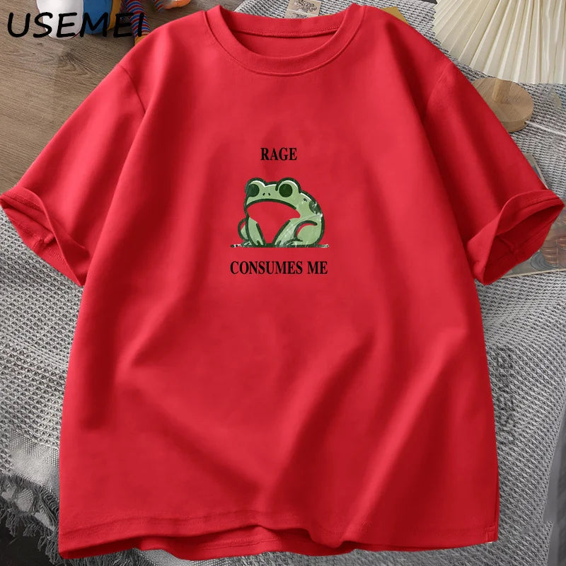 “Unisex Vintage Frog Tee – ‘Rage Consumes Me’ Print”