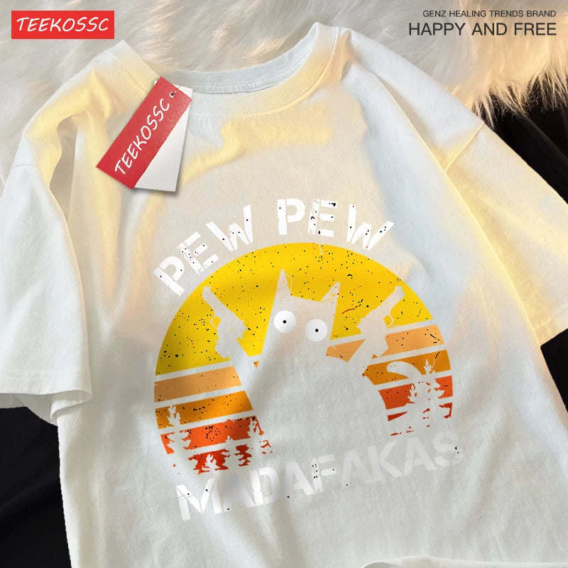 “Unisex Funny Cat Tee – ‘Pew Pew Madafakas’ Print”