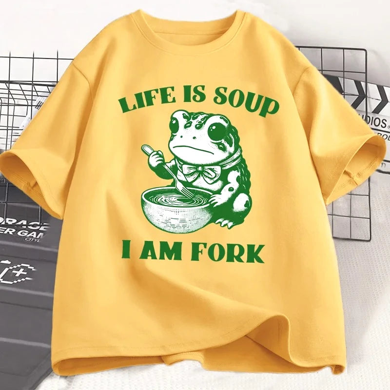 “Unisex Funny Frog Tee – ‘Life Is Soup, I Am Fork’”
