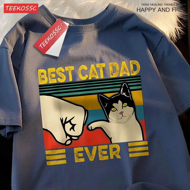 “Unisex Oversized Tee – ‘Best Cat Dad Ever’ Print”