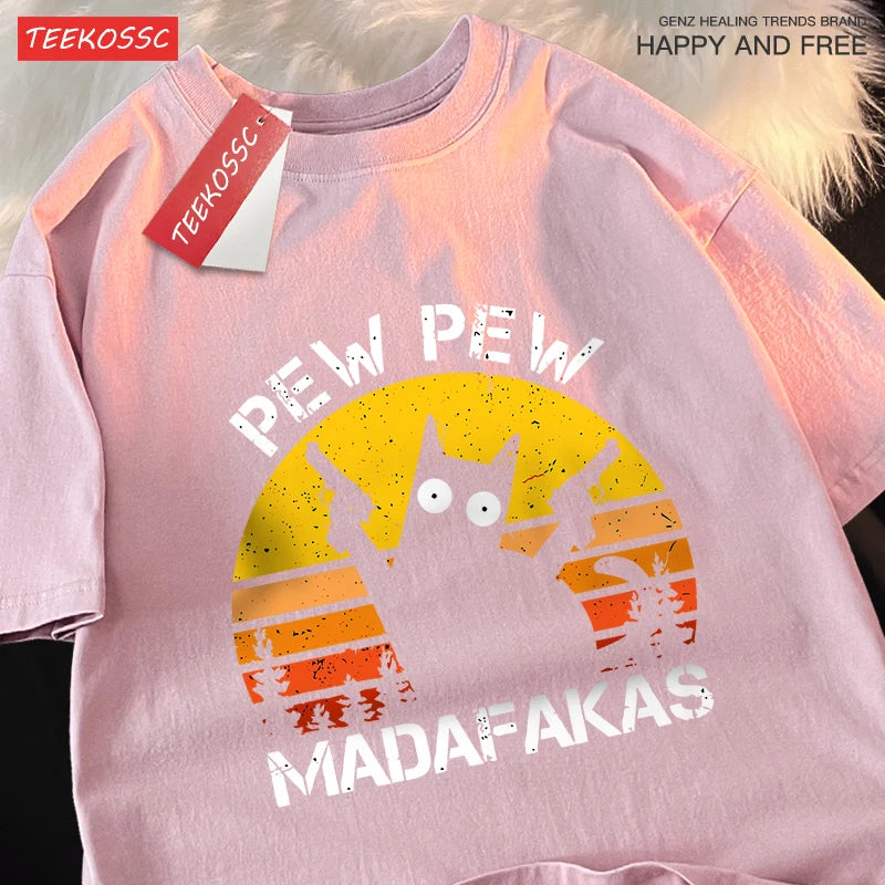 “Unisex Funny Cat Tee – ‘Pew Pew Madafakas’ Print”