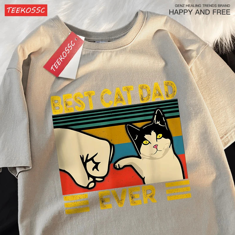 “Unisex Oversized Tee – ‘Best Cat Dad Ever’ Print”