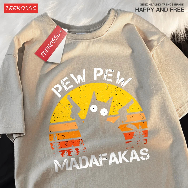 “Unisex Funny Cat Tee – ‘Pew Pew Madafakas’ Print”