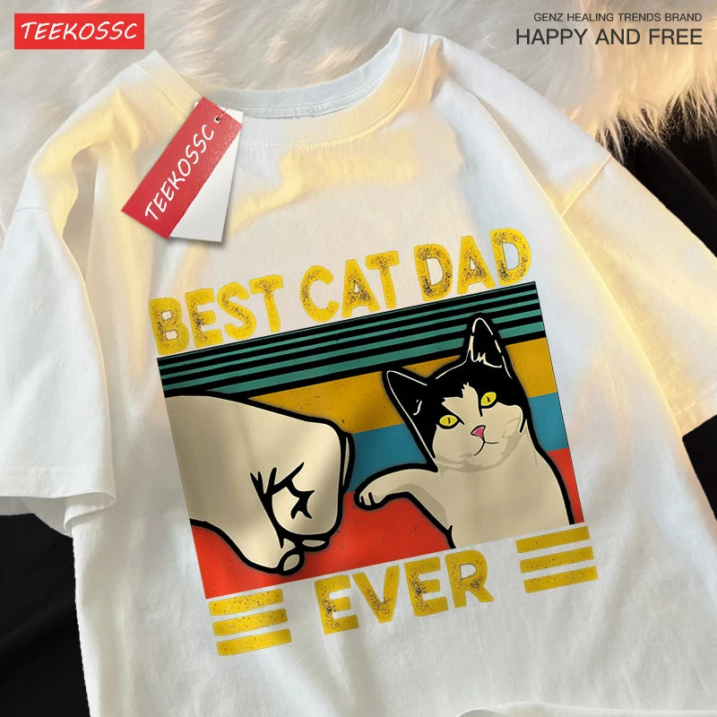 “Unisex Oversized Tee – ‘Best Cat Dad Ever’ Print”