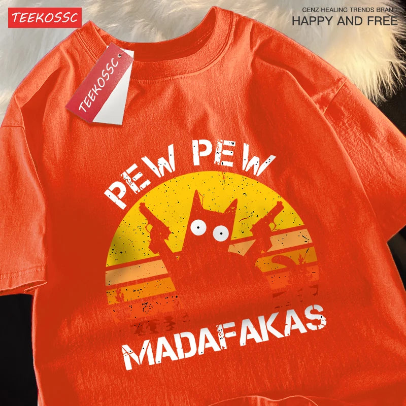 “Unisex Funny Cat Tee – ‘Pew Pew Madafakas’ Print”