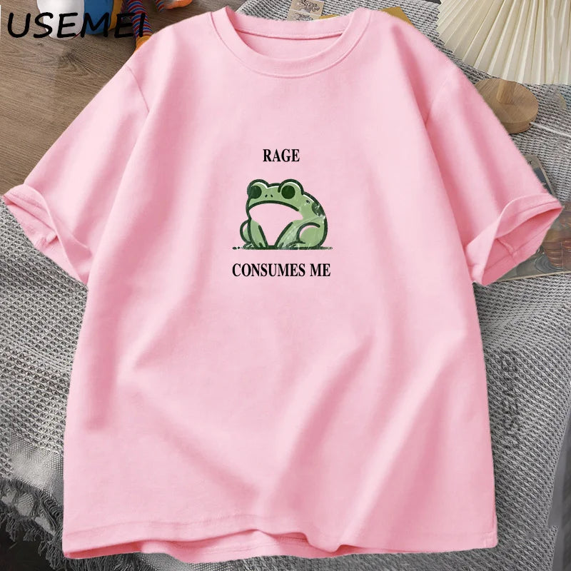 “Unisex Vintage Frog Tee – ‘Rage Consumes Me’ Print”