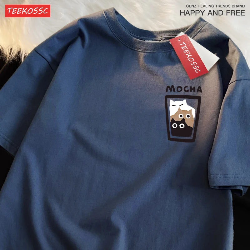 “Couple Graphic Tee – Mocha Latte Cat & Coffee”