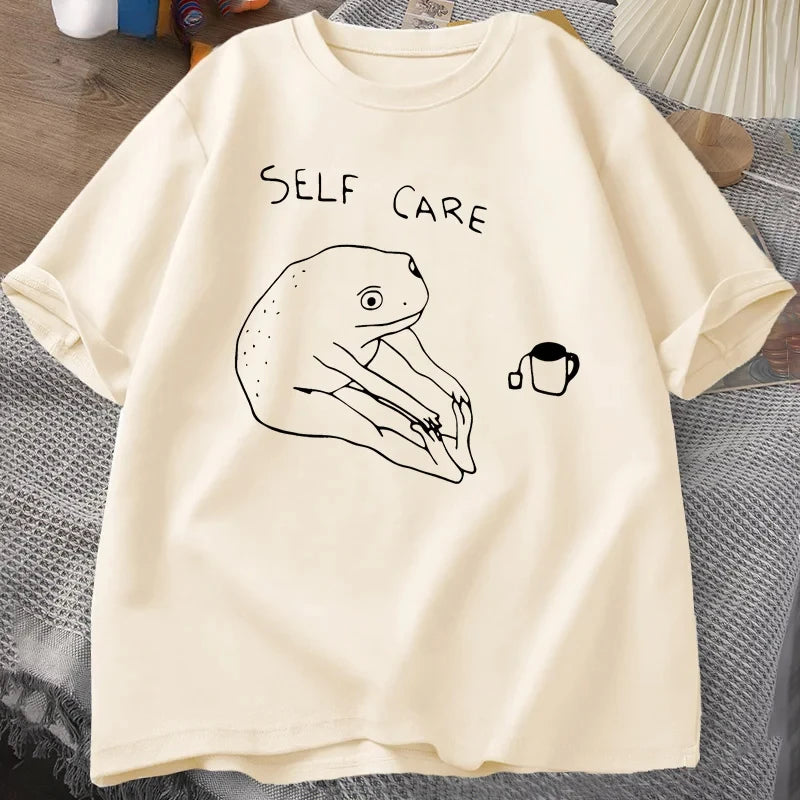 “Unisex Retro Frog Tee – Funny Self-Care Print”