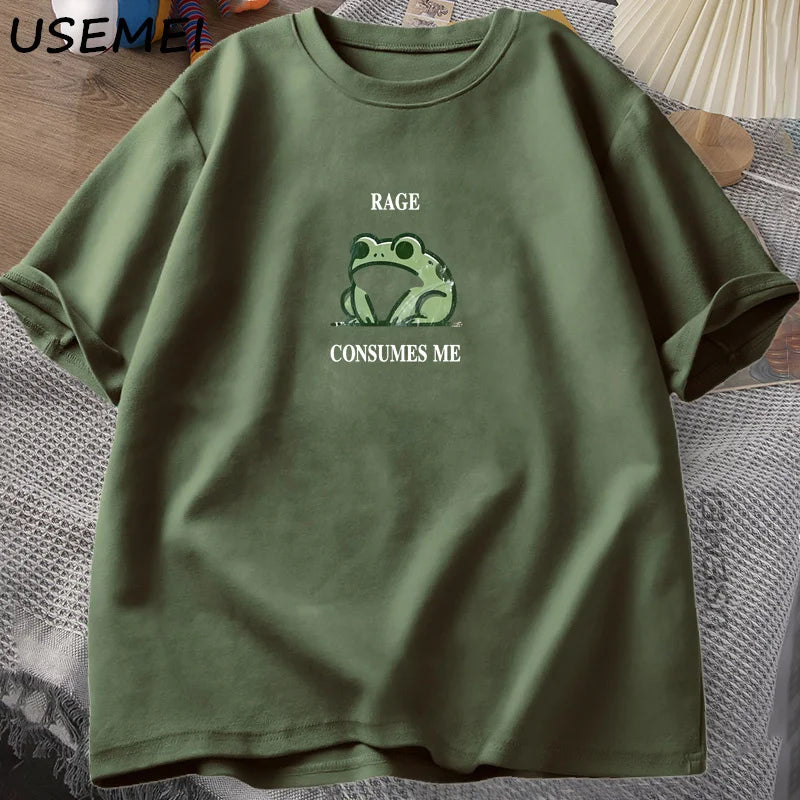“Unisex Vintage Frog Tee – ‘Rage Consumes Me’ Print”
