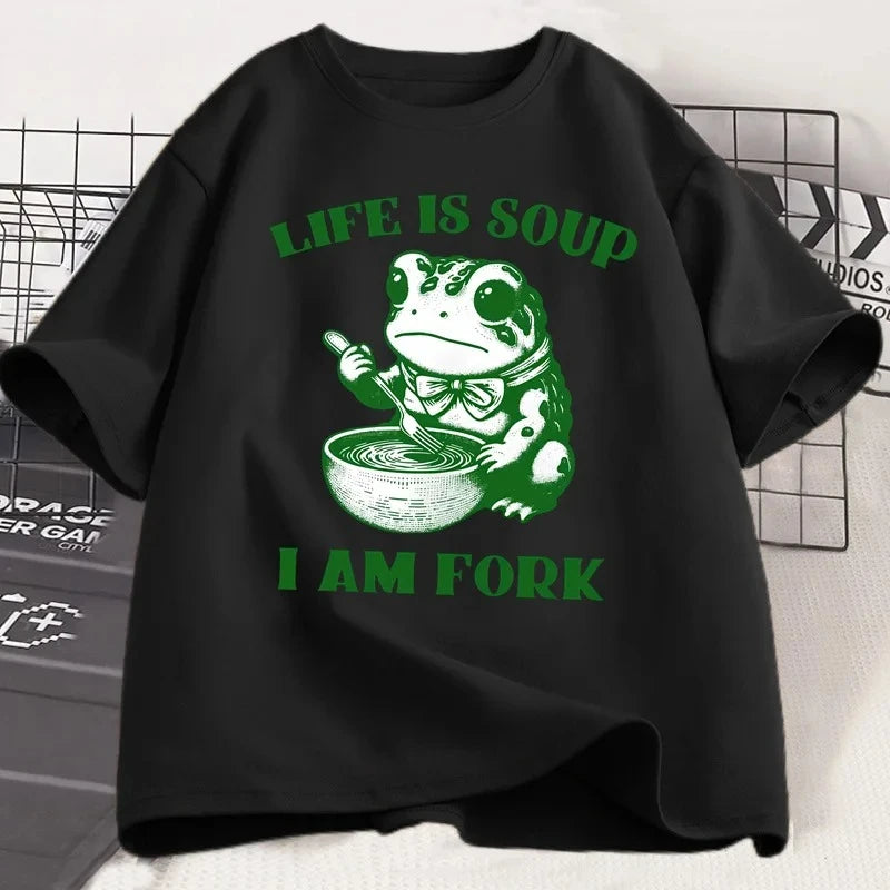 “Unisex Funny Frog Tee – ‘Life Is Soup, I Am Fork’”