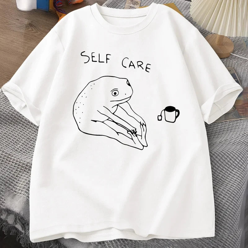 “Unisex Retro Frog Tee – Funny Self-Care Print”