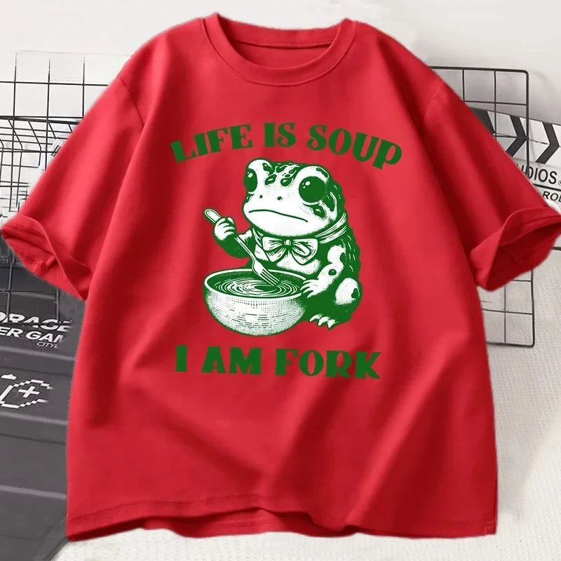 “Unisex Funny Frog Tee – ‘Life Is Soup, I Am Fork’”