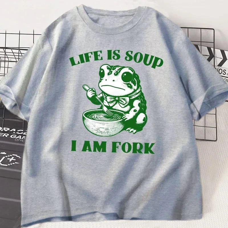 “Unisex Funny Frog Tee – ‘Life Is Soup, I Am Fork’”