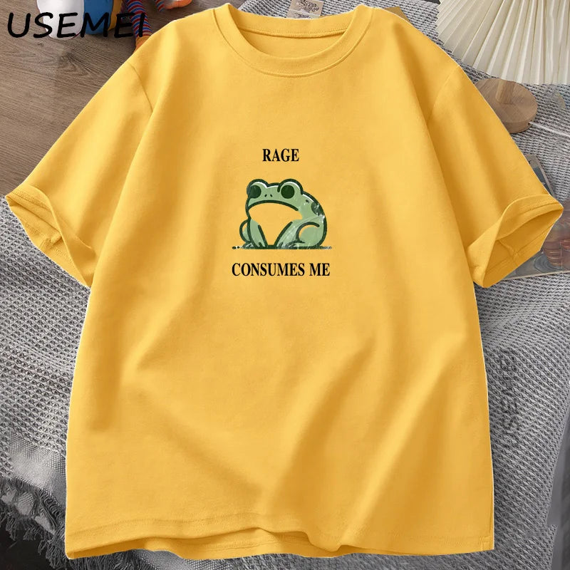 “Unisex Vintage Frog Tee – ‘Rage Consumes Me’ Print”