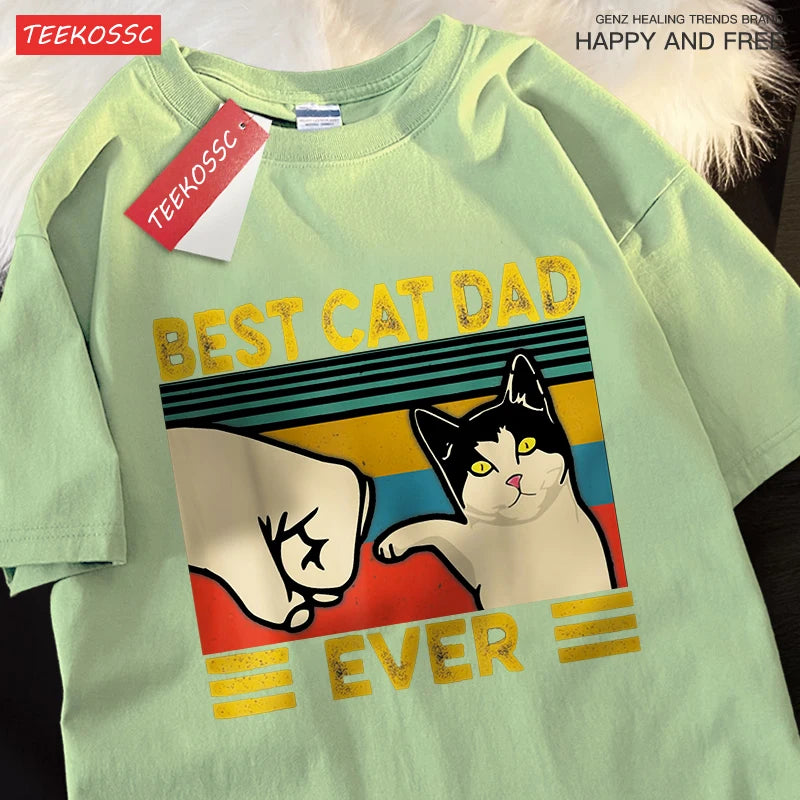 “Unisex Oversized Tee – ‘Best Cat Dad Ever’ Print”
