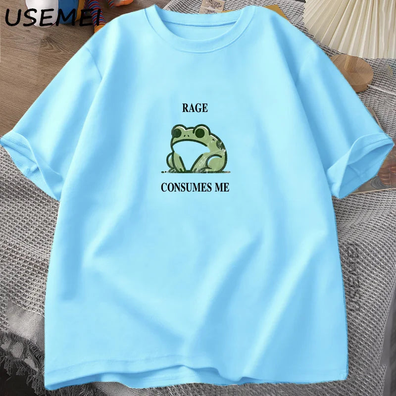 “Unisex Vintage Frog Tee – ‘Rage Consumes Me’ Print”