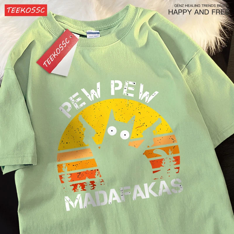 “Unisex Funny Cat Tee – ‘Pew Pew Madafakas’ Print”