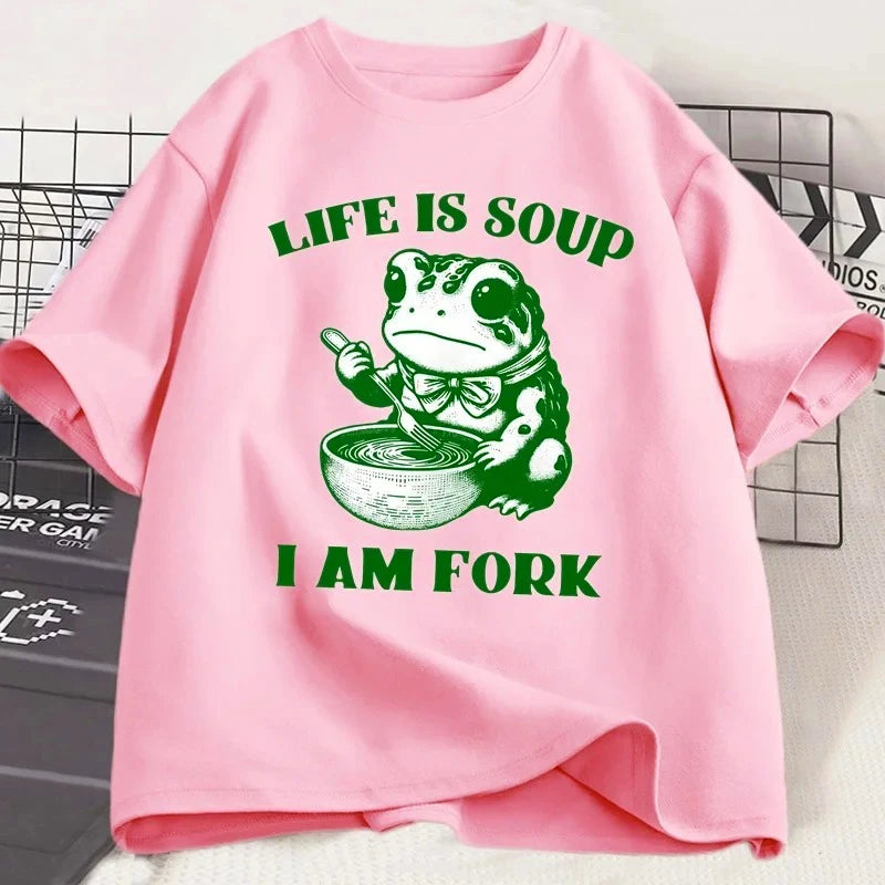 “Unisex Funny Frog Tee – ‘Life Is Soup, I Am Fork’”