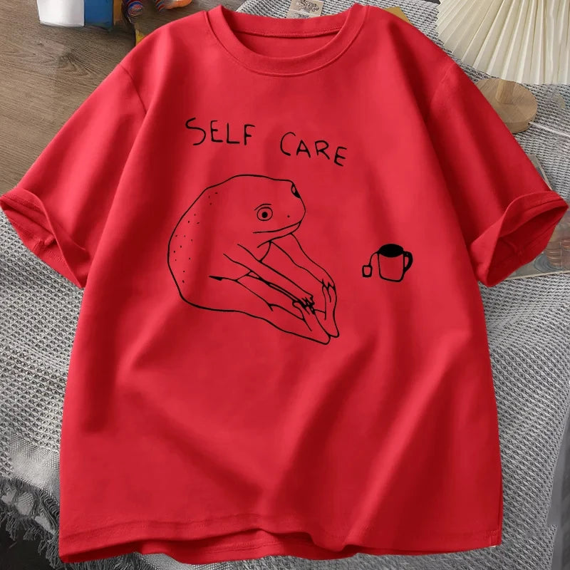 “Unisex Retro Frog Tee – Funny Self-Care Print”