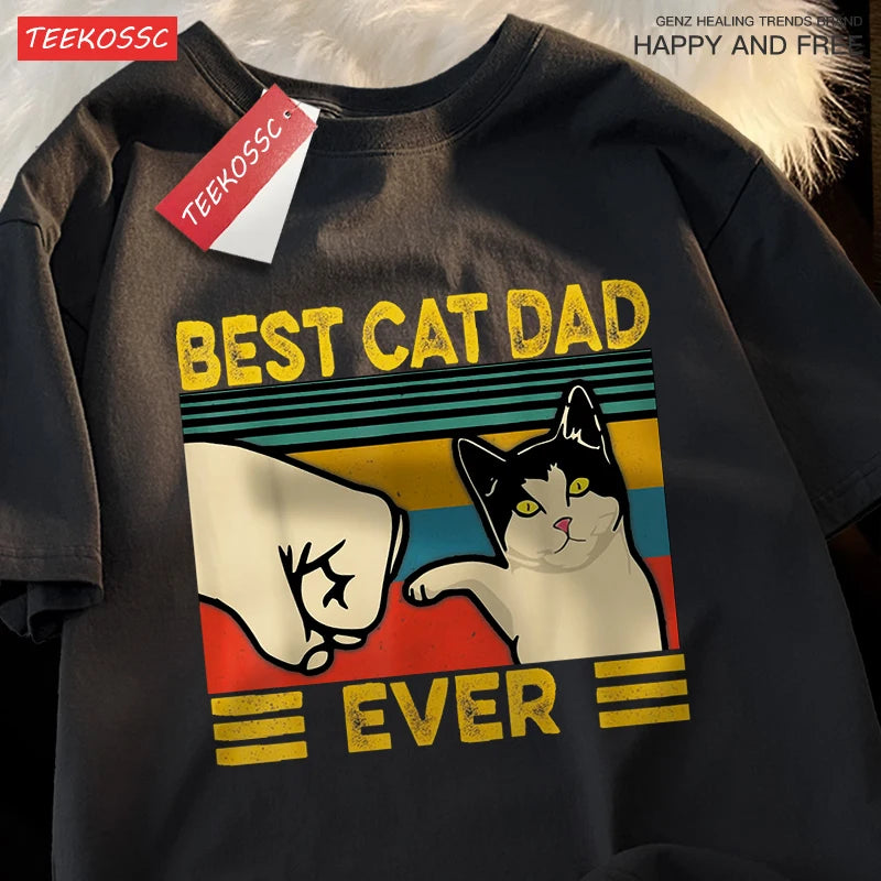 “Unisex Oversized Tee – ‘Best Cat Dad Ever’ Print”