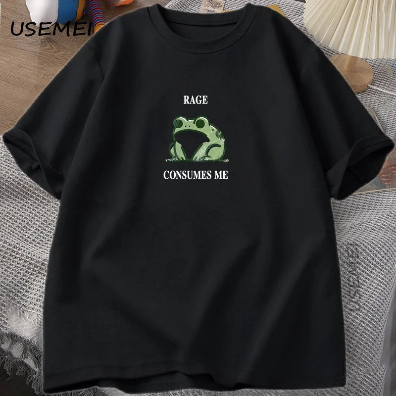 “Unisex Vintage Frog Tee – ‘Rage Consumes Me’ Print”