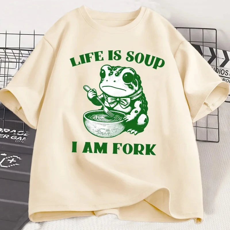 “Unisex Funny Frog Tee – ‘Life Is Soup, I Am Fork’”