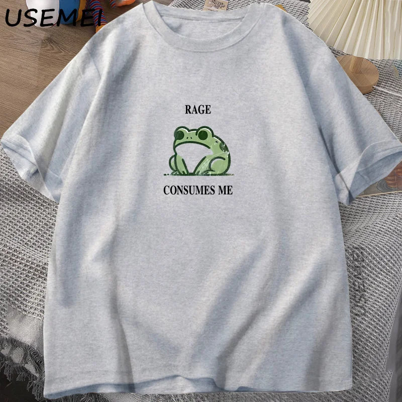 “Unisex Vintage Frog Tee – ‘Rage Consumes Me’ Print”