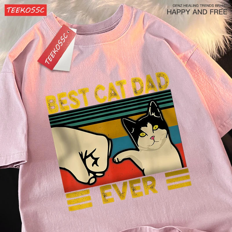 “Unisex Oversized Tee – ‘Best Cat Dad Ever’ Print”