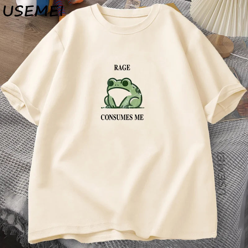 “Unisex Vintage Frog Tee – ‘Rage Consumes Me’ Print”