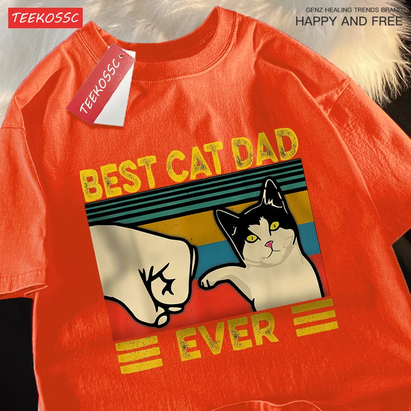“Unisex Oversized Tee – ‘Best Cat Dad Ever’ Print”