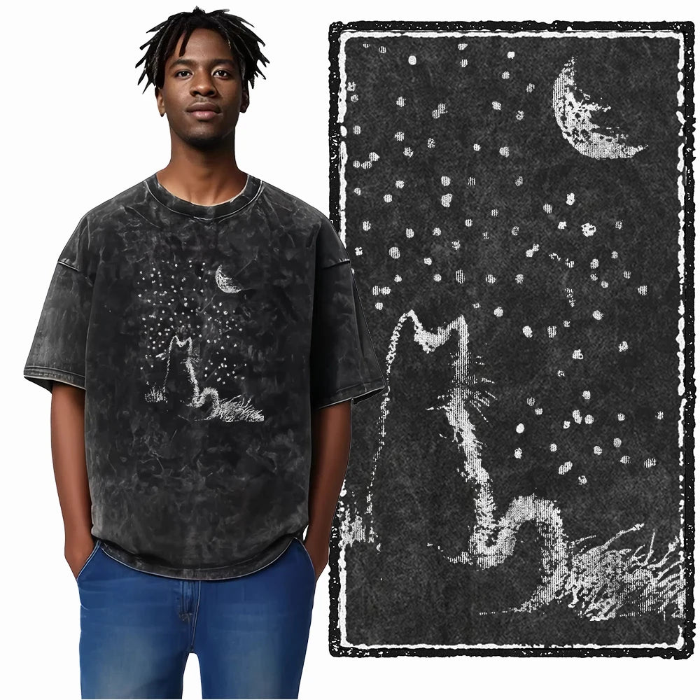 “COOLMIND DB Cat Graphic Tee – Acid Wash Streetwear”