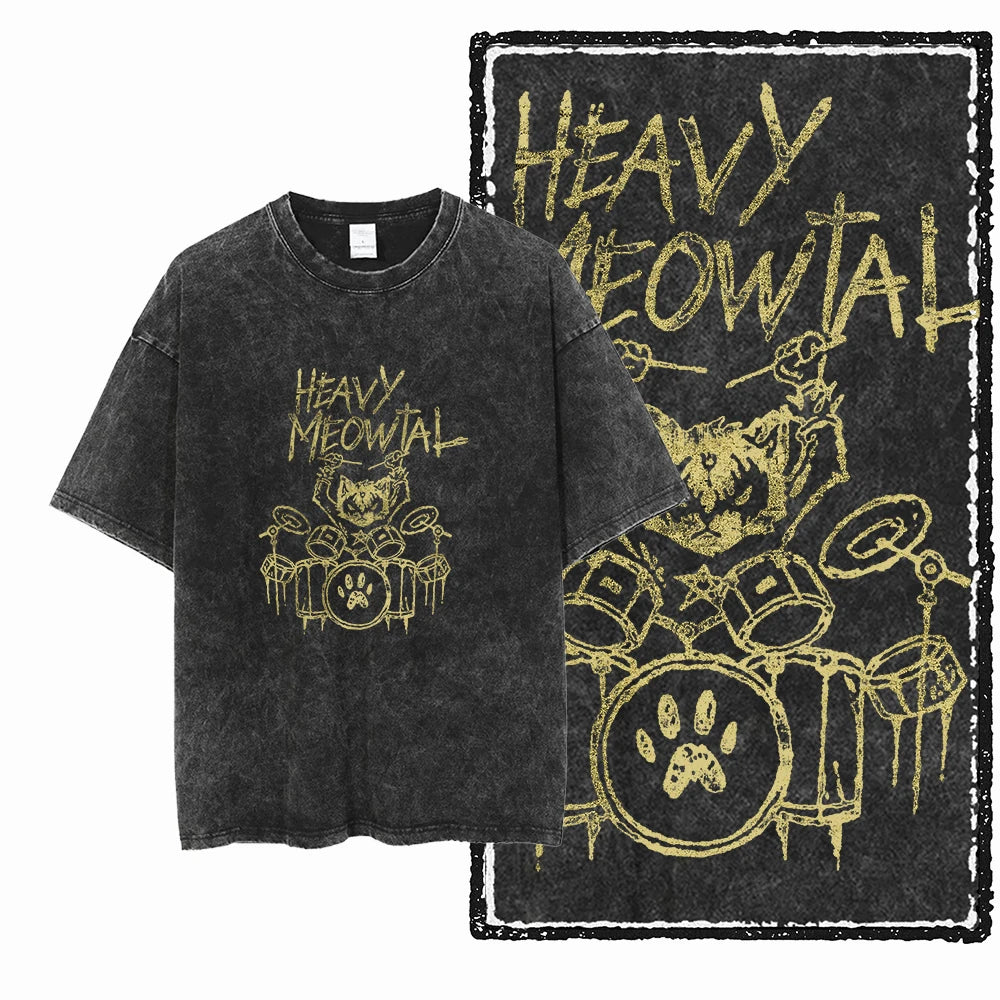 “COOLMIND DB Cat Graphic Tee – Acid Wash Streetwear”