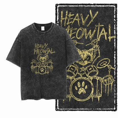 “COOLMIND DB Cat Graphic Tee – Acid Wash Streetwear”