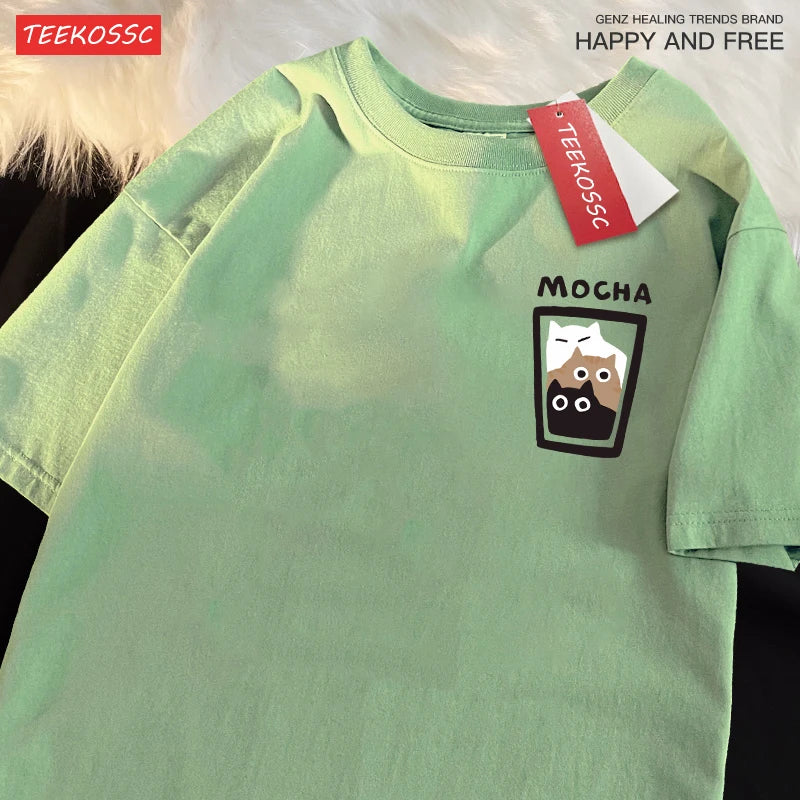 “Couple Graphic Tee – Mocha Latte Cat & Coffee”