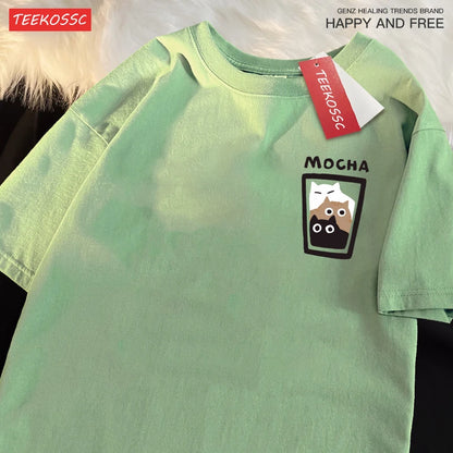 “Couple Graphic Tee – Mocha Latte Cat & Coffee”
