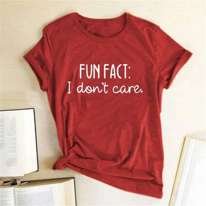 “Women’s Funny Quote Tee – ‘FUN FACT I Don’t Care’”