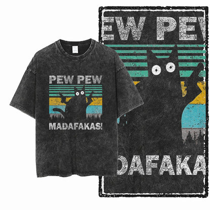 “COOLMIND DB Cat Graphic Tee – Acid Wash Streetwear”