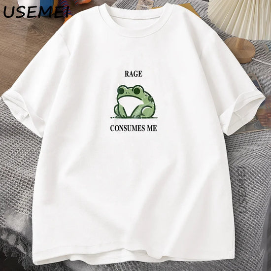 “Unisex Vintage Frog Tee – ‘Rage Consumes Me’ Print”