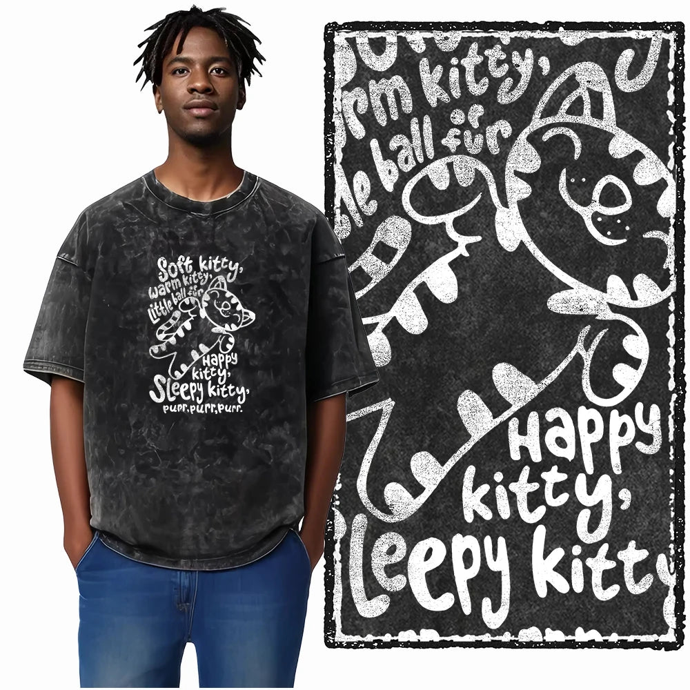 “COOLMIND DB Cat Graphic Tee – Acid Wash Streetwear”