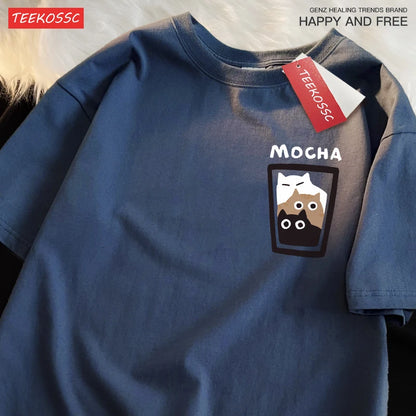“Couple Graphic Tee – Mocha Latte Cat & Coffee”