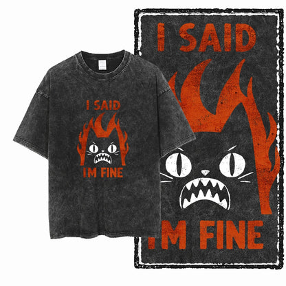 “COOLMIND DB Cat Graphic Tee – Acid Wash Streetwear”