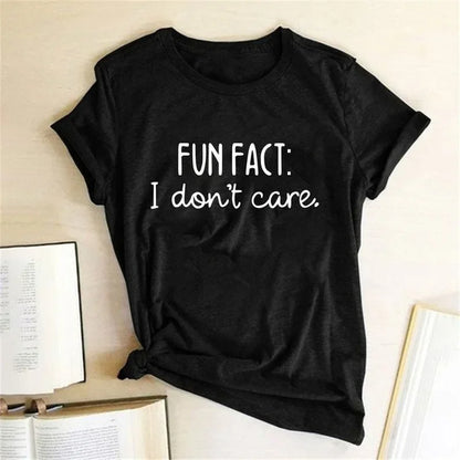 “Women’s Funny Quote Tee – ‘FUN FACT I Don’t Care’”