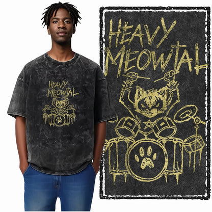 “COOLMIND DB Cat Graphic Tee – Acid Wash Streetwear”