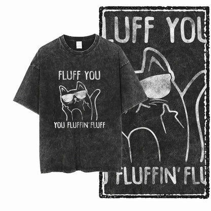 “COOLMIND DB Cat Graphic Tee – Acid Wash Streetwear”