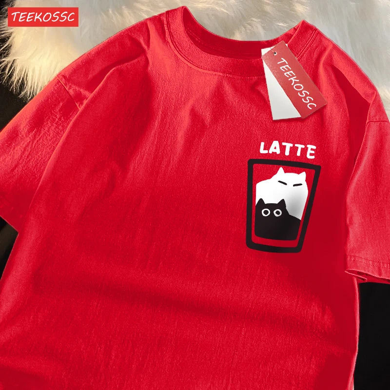 “Couple Graphic Tee – Mocha Latte Cat & Coffee”